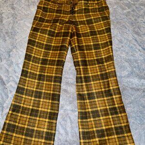 NWT L.L. Bean Signature Plaid Flare Pants 16 Wool Blend 70s